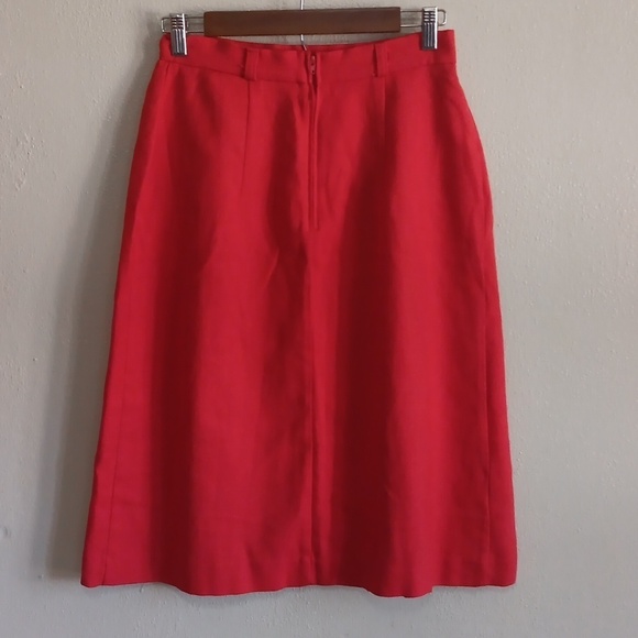 60s Skirt, Red Midi Vintage High Waist Pinup - Picture 4 of 10